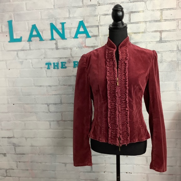 Express Jackets & Blazers - Express merlot velvet ruffle front collar double zip jacket women's size 8